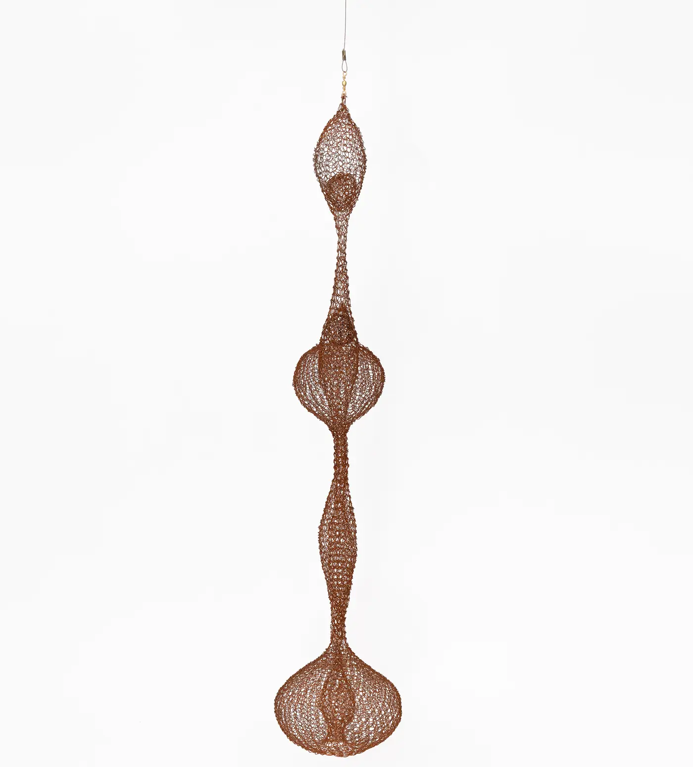 A hanging, lobed sculpture